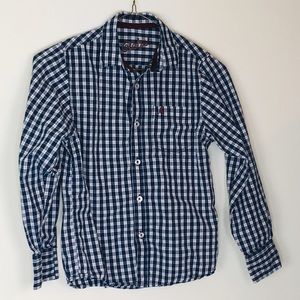 Blue & White Square Striped Patterned Shirt